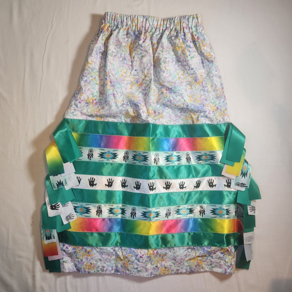 Handmade Indigenous Ribbon Skirt Floral Dreamcatcher Rainbow Adjustable Waist